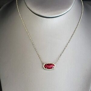 Kendra Scott Elisa Necklace Berry Red Stone Pendant Gold Plated Signed